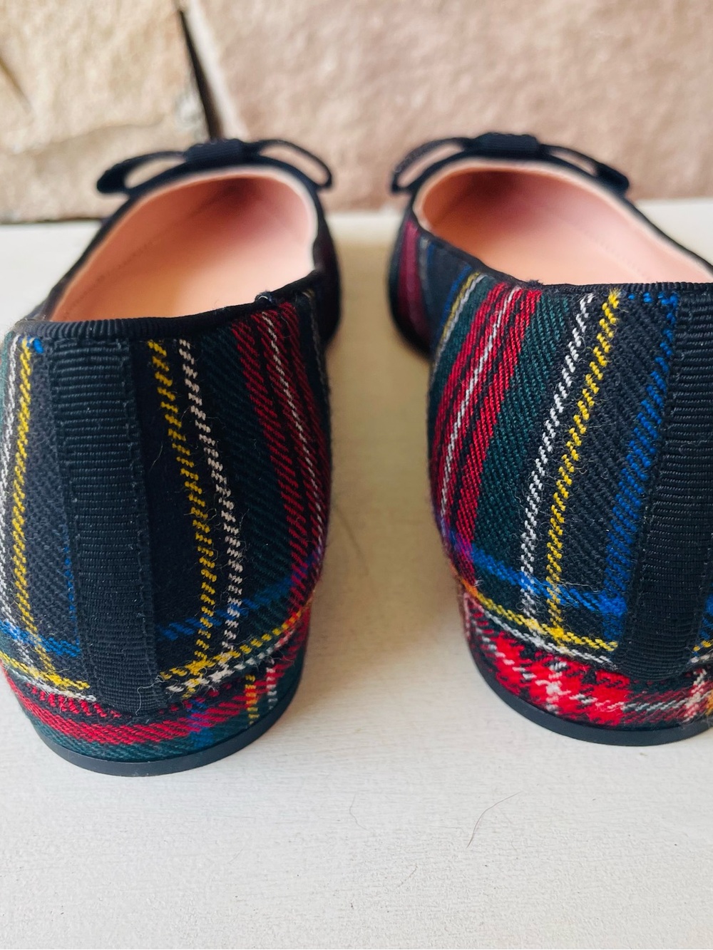 J. Crew Tartan Plaid Pointed Toe Crystal Bow Flats - Picture 4 of 8